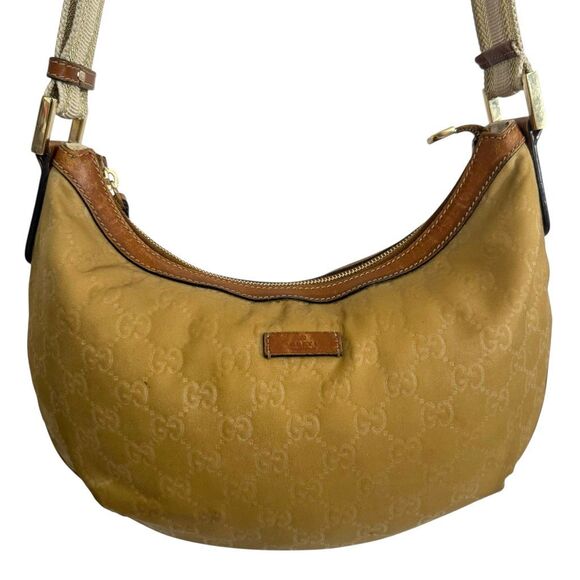 GUCCI Gold Yellow Authentic GG Crossbody Shoulder Bag Plush Soft Canvas Cloth w - Picture 1 of 13